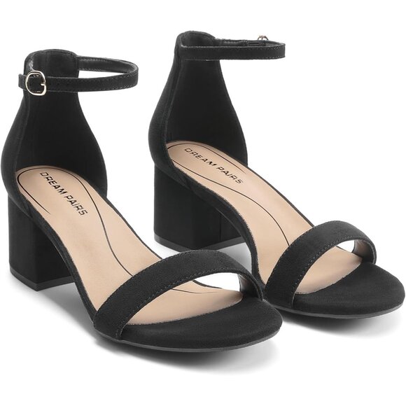 Dream Pairs Women's Black-suede Chunky Block Heel Ankle Strap Sandals Shoes - Picture 3 of 8